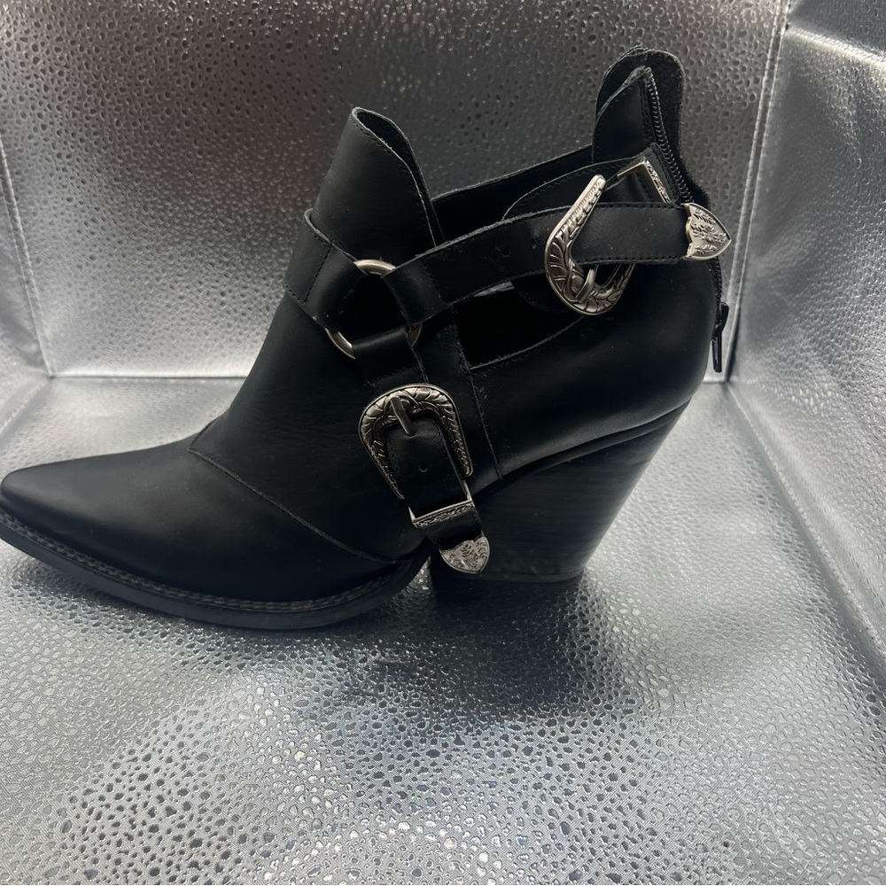 Free People Joseph Campbell Ankle Black Cowboy Boots with Buckles size 10